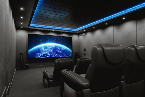 Modern home theater with a large screen